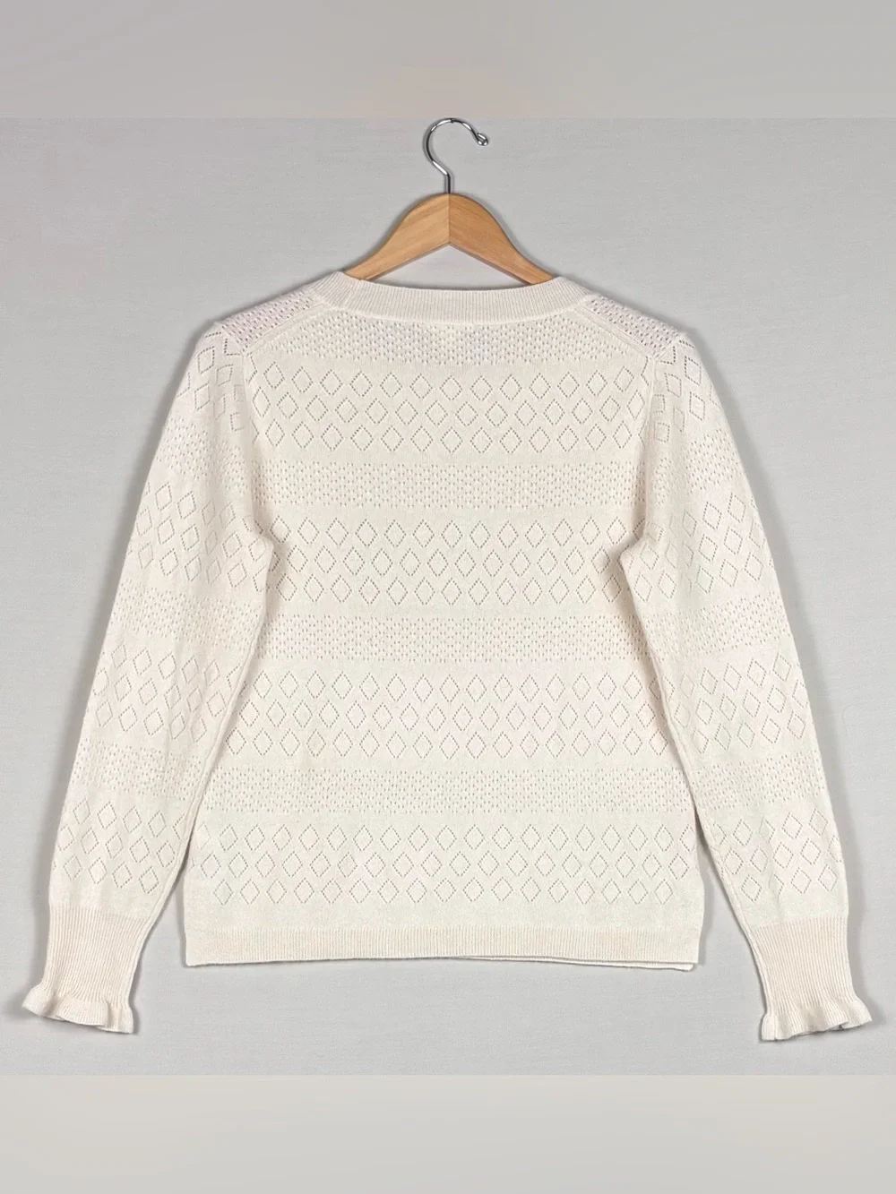 J.Crew 100% Cashmere Pointelle Diamond Knit Sweater Ivory Medium